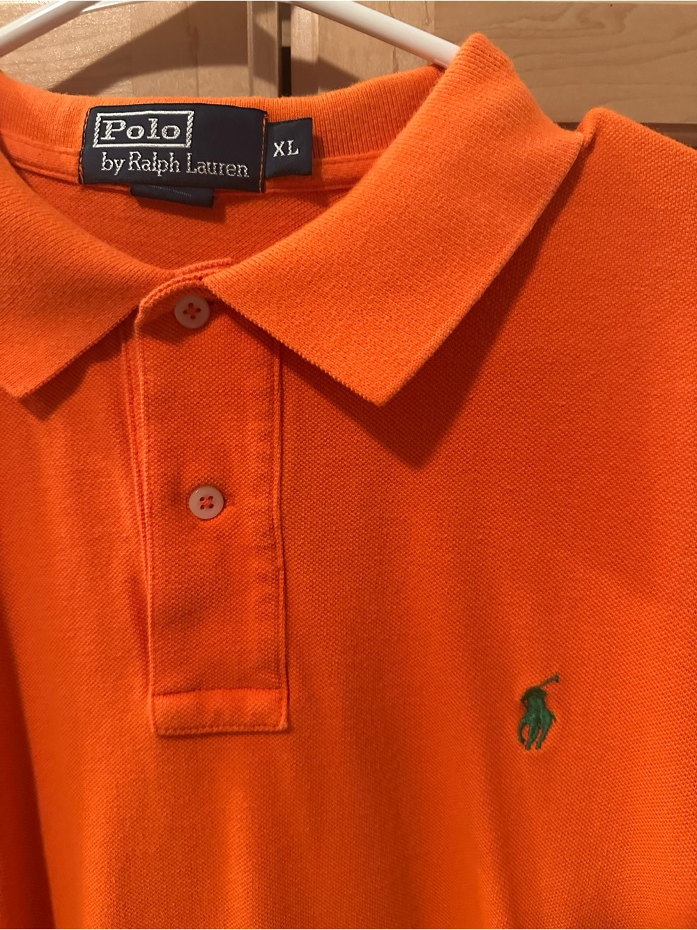 Polo by Ralph Lauren Men’s Bright Orange Polo with Green Pony